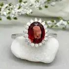 Natural Oval Cut Garnet Solid 925 Silver Wedding Proposal Ring For Her