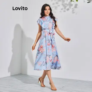 Lovito 波西米亞花卉荷葉邊束帶女式連身裙 LBL08131