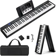 HONEY JOY 88-Key Foldable Electronic Keyboard, Full-size Semi Weighted Digital Piano for Beginners w/MIDI Function, Sustain Pedal, Portable Piano Bag, Spilt Function, 2 Teaching Modes (Black)