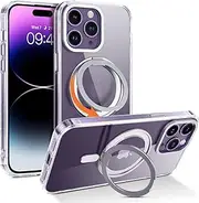YINLAI Case for iPhone 14 Pro Case, Compatible with MagSafe, Magnetic with 360° Rotatable Ring Stand Yellowing-Resistant Slim Shockproof Protective Phone Cover for iPhone 14 Pro 6.1inch, Clear