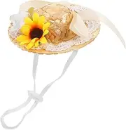 Homoyoyo Miniature Doll Summer Hat Stylish Woven Craft Hat with Bow Faux Flower Lightweight Rattan Cloth Fit for Doll Dress Up Inner Diameter