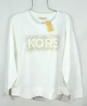 Michael Kors Women's Sweatshirt L Sparkling Logo White Top Blouse NWT