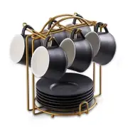 YHOSSEUN Coffee Espresso Cups with Saucers Set with Cup Holder 4 oz, Set of 6...