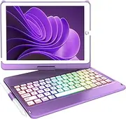 iPad 10.2" Keyboard Case for iPad 9th 2021/8th 2020/7th 2019/Air 3/Pro 10.5,Slim Protective Cover with Apple Pencil Holder,10 Color Backlit Bluetooth Keyboard,360° Screen Rotatable Hard Case(Purple)