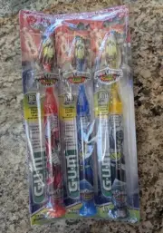 G.U.M Kids Power Rangers Dino SOFT Toothbrush 1 Minute Flashinght Timer Light X3