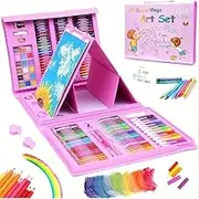 208-Piece Art Set with Easel - Complete Drawing Kit for Kids & Adults, Includes Oil Pastels, Crayons, Watercolour Pens, Coloured Pencils - Good Stationery for Kids Age 8-10