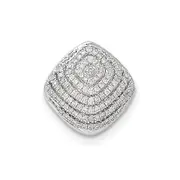 14k White Gold Polished Square Shape Real Diamond Chain Slide Pendant