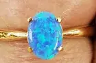 Blue Opal Labcreated Oval Cut Solitaire Ring 10kt Solid Yellow Gold