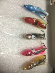 DROPPERS 5 X 7cm OCTOPUS SQUID JIGS 8OLB SHOCK MONO 4/0 O'Shaughnessy HOOKS