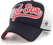 47 Boston Red Sox Womens Foam Script Offside DT Adjustable Snapback Navy Trucker Hat with Team Color Logo, Navy Blue, One Size