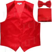 New Men's formal wedding Slim Fit Tuxedo vest Waistcoat_bow tie & hankie red