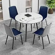YVYKFZD Simple Office Reception Room Club Table, Round Conference Table Negotiation Table, Farmhouse Kitchen Dining Table Set for 4, Conference Room Table and Chair Set Save Space(Dark blue-light gray