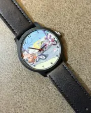SpongeBob And Patrick Star Motorcycle Cartoon Black Leather Band Wrist Watch