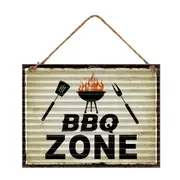 BBQ Zone Hanging Iron Sign 30x40cm w/ Rope Hanger Rectangle Home/Office Decor