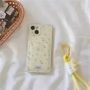 Floral Card Holder Phone Case - iPhone 15 Pro Max / 15 Pro / 15 Plus / 15 / 14 Pro Max / 14 Pro / 14 Plus / 14 / 13 Pro Max / 13 Pro / 13 / 13 mini / 12 Pro Max / 12 Pro / 12 / 12 mini / 11 Pro Max / 11 Pro / 11 Without Charm - Yellow - iPhone 13 Pro