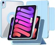 ZENLU iPad Mini 6th Generation Case with Removable Magnetic Folio Cover, Premium PU Leather, Multiple Angles Stand, Pencil Slot Charging Support, Full Protective Case for 8.3 inch iPad Mini 6 (Blue)