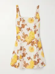[Faithfull] Faithfull - Felice Shirred Floral-print Linen Mini Dress - Yellow - small small Yellow