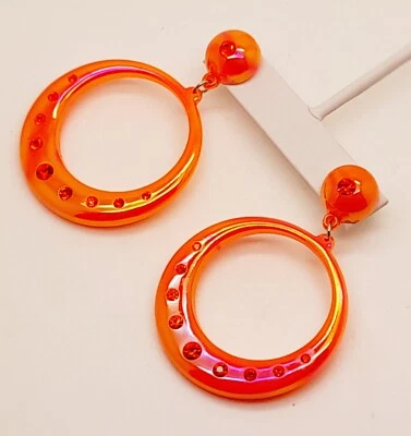 Vintage club disco Double Round orange color Plastic Beaded drop/dangle earrings