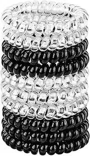 JessLab Spiral Hair Ties, 10 Pcs Traceless Phone Cord Hair Ties Plastic Coil Hair Ties Ponytail Holders No-Damage Hair Accessory for Girls Women Ladies, Color Assorted, Set 9