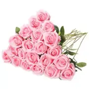 20 Pcs Rose Artificial Flowers with Long Stem Realistic Silk Roses Bulk Pink