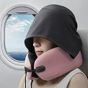 [Jentyata] Travel Pillow with Hat,Super Comfy Neck Pillow for Airplane,Ergonomic Memory Foam Pillow with Just Right Neck Support Travel Pillows (Pink)