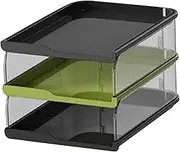 Perfeclan Desktop File Sorter Organizer Paper Tray Newspaper files Shelves Rack Letter Tray File Rack for Tabletop Office Home Business, Green Black, 3 Tier