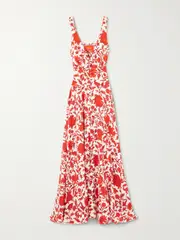 [La DoubleJ] La DoubleJ - + Orlebar Brown Eyes Up Here Pleated Floral-print Silk Maxi Dress - Red - x small x small Red