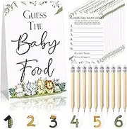 67 Pcs Guess the Baby Food Game Safari Jungle Animals Baby Shower Games Set 1 Standing Sign 50 Answer Cards 10 Pencils 6 Number Stickers for Gender Reveal Party Decoration Supplies