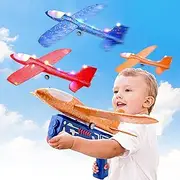 3 Pack LED Airplane Launcher Toys, 2 Flight Modes Foam Glider Catapult Plane, Outdoor Flying Toy for Kids, Birthday Gifts for Boy Gir