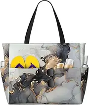 [Ghjkfbf] Colorful Gouache Print Large Capacity Beach Travel Bag For Family, Beach Tote Bag For Women With Zipper Pockets, Black, One Size