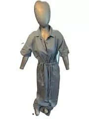 Boohoo US 12 UK 16 Eur 44 Denim Tie Waist Light Blue Jumpsuit Button Short NWT
