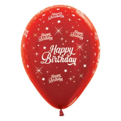 Metallic Red Happy Birthday Twinkling Star Latex Balloons 30cm 6pk Party Decor