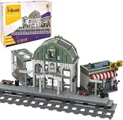 myBrickZ Set 0001 Large Train Station for Train with Flower Shop, 1,120 Building Blocks Including 4 Rails, House, Clamping Blocks Compatible with Lego® Bricks Building Toy Architecture City City