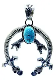 Navajo Sterling Silver Kingman Turquoise Naja Pendant Handmade By Kevin Billah