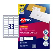 AVERY White Quick Peel Address Labels Smudge Free J8157 64 x 24.3mm (825 Labels / 25 Sheets)