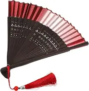 MUSISALY Retro Style Hand Fan Chinese Folding Fan Bamboo Fan Wedding Party Dance Folding Fan Tassel Vibrant Red Gradient