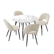 Oikiture 5PCS Dining sets 110cm Round Table with Chairs White Sherpa
