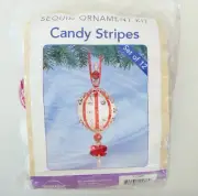 Herrschners Sunrise Candy Stripes Sequin Ornament Kit 512408 Christmas Red White