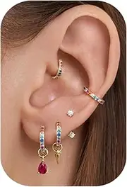 [Chriscoco] Stud Hoop Earrings for Women 14K Gold Plated Dainty Small Stud Earrings Hypoallergenic Gold Silver Hoop Huggie Earrings Sets Ear Cuff Dangle Cartilage Earrings for Multiple Piercings
