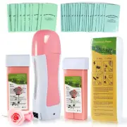 Roll On Wax Kit for Hair Removal, Rose Soft Wax Roller Kit for Women Men Waxi...