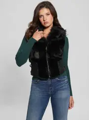 GUESS Women's Black Emma Fur Vest Size: XL