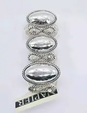 NAPIER Bracelet Silver Tone Wide Hammered Oval links Textured Signed Crystal