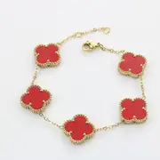Four Leaf - Bracelet 18k Gold Plated Stainlesssteel Doubleside Aftermarket Red