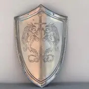 Medieval Etched Dragon Templar Shield Metal Shield Larp/Cosplay & Display Shield
