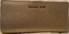 Michael Kors Large Flat Gold Logo Leather Credit Card Wallet NWT