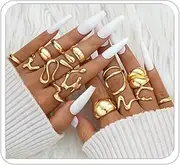 [ANGLEQUEEN] Chunky Gold Rings for Women 14K Gold Plated Stackable Knuckle Ring Set Adjustable Domed Gold Rings Statement Ring Set Pack