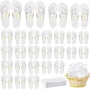 Malloom 24 Pairs Flip Flops for Wedding Guest, Wedding Party Favors Flip Flops with Size Cards & Drawstring Bags, Hotel Guest Spa Slippers for Wedding, Spa, Party, Hotel and Travel, 4 Sizes, White,