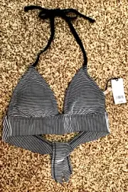 Shade & Shore Ribbed Textured Triangle Bikini Top Stripe Black White Small 4 6