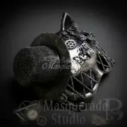 Women's Light-Up Steampunk Cat Halloween Costume Masquerade Mask [Silver]