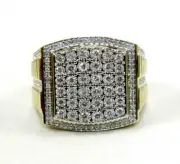 Natural Round Diamond Wide Square Cluster Men's Ring Band 14k Yellow Gold 1.22Ct